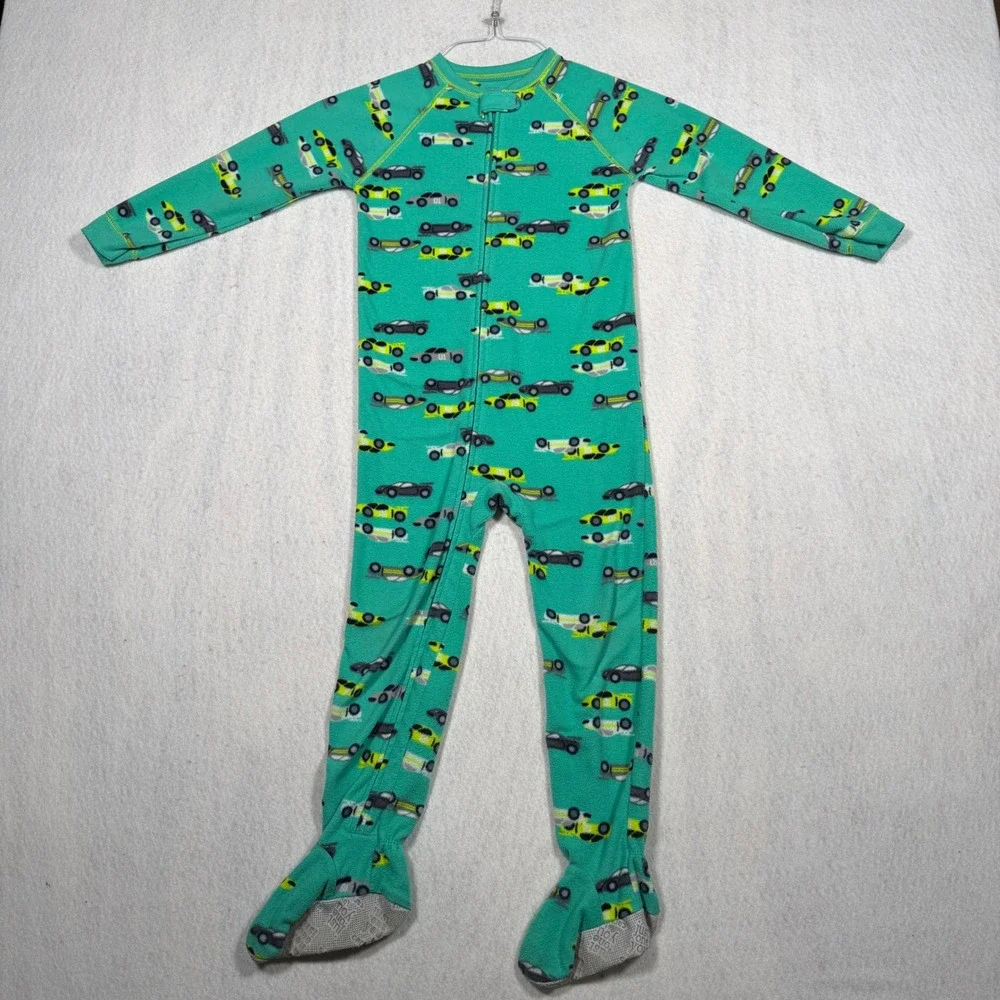 Just One You Carters Boys 5T Fleece Footed Sleeper Teal Green Race Car Pajamas